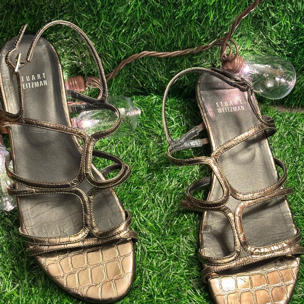 Stuart Weitzman Brown Sandals with Strappy Design and High Heel